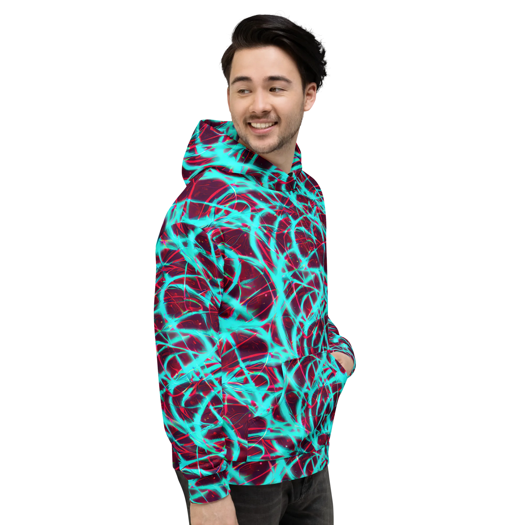 Turquoise Mayhem on Hoodie — Right