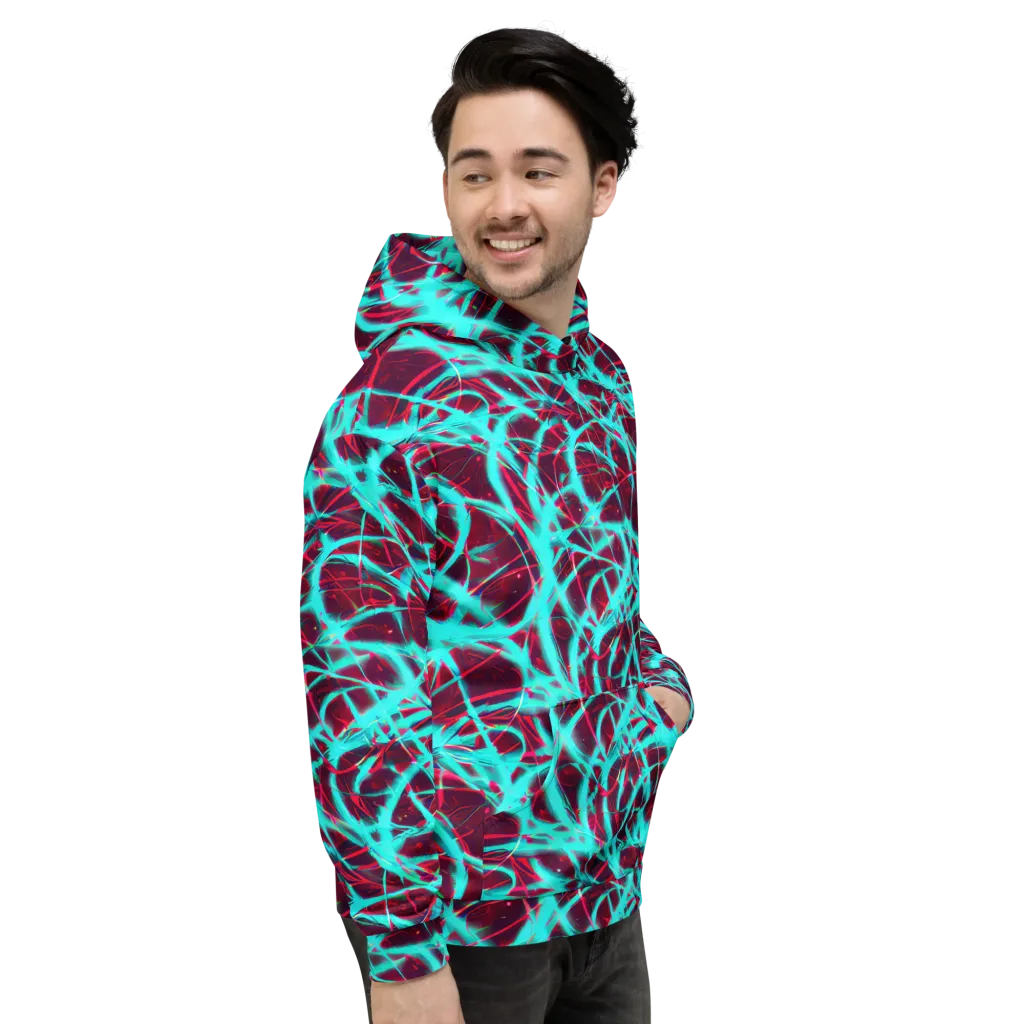 Turquoise Mayhem on Hoodie — Right