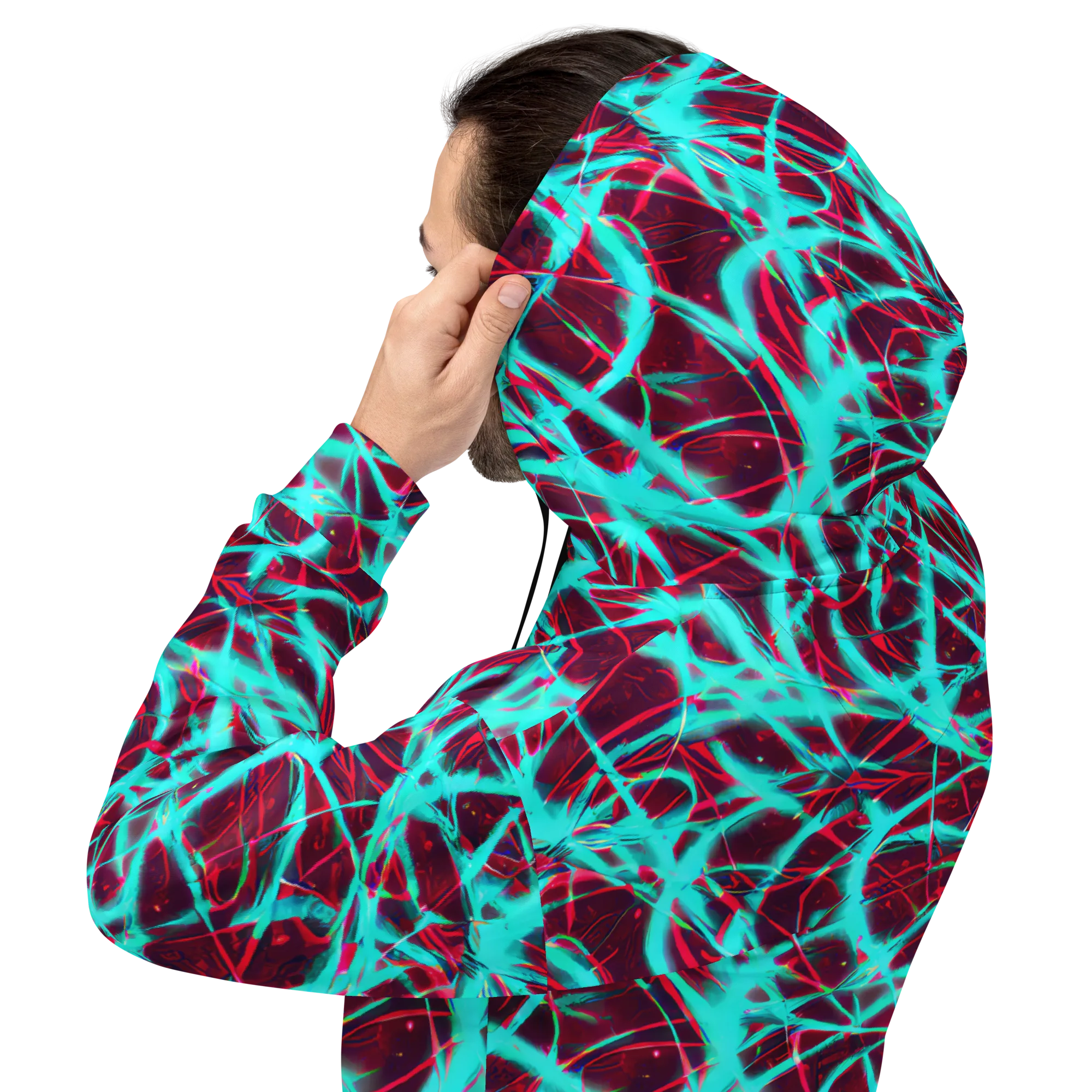 Turquoise Mayhem on Hoodie — Back
