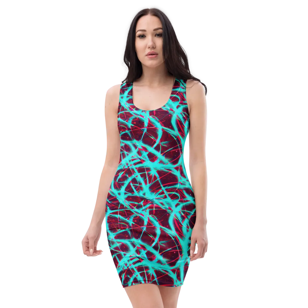 Turquoise Mayhem on Bodycon Dress — Front