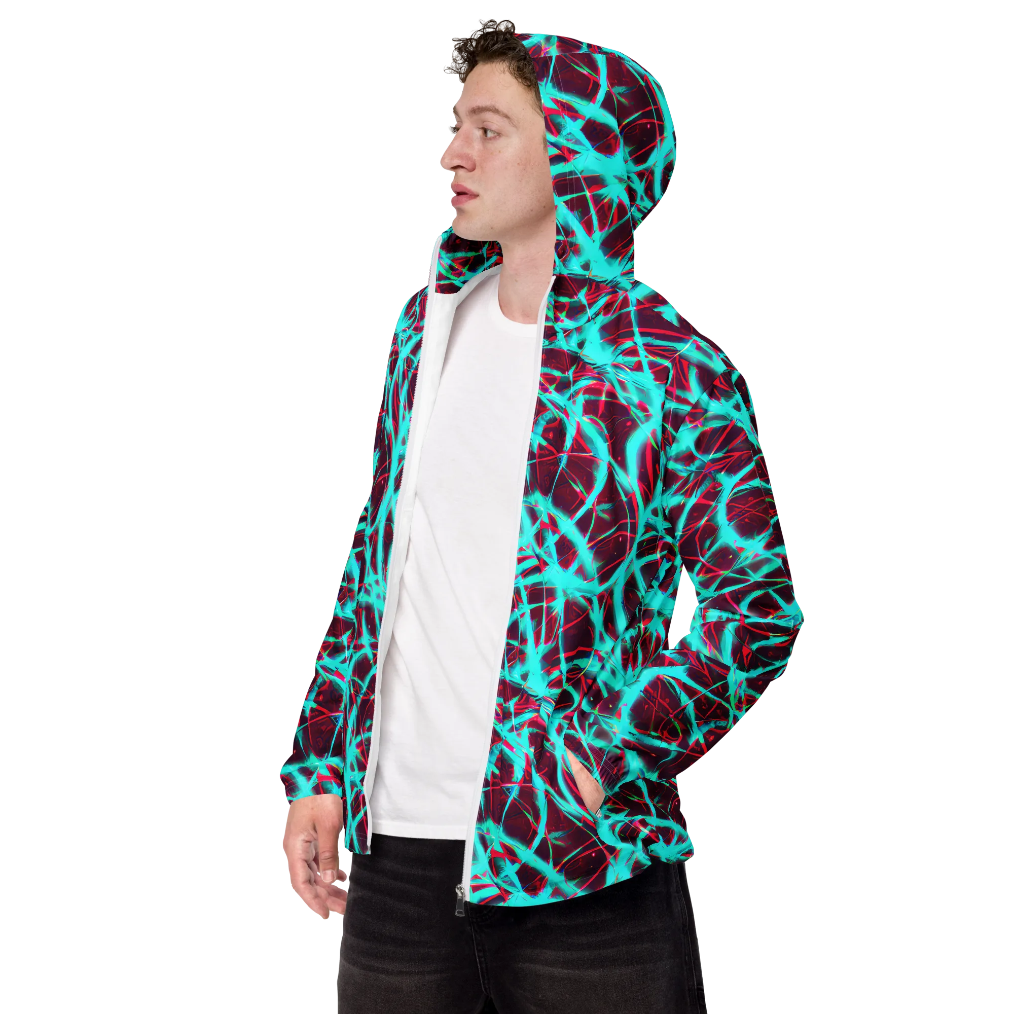 Turquoise Mayhem on Men's Windbreaker — Left Front