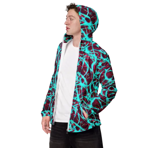 Turquoise Mayhem on a Men's Windbreaker