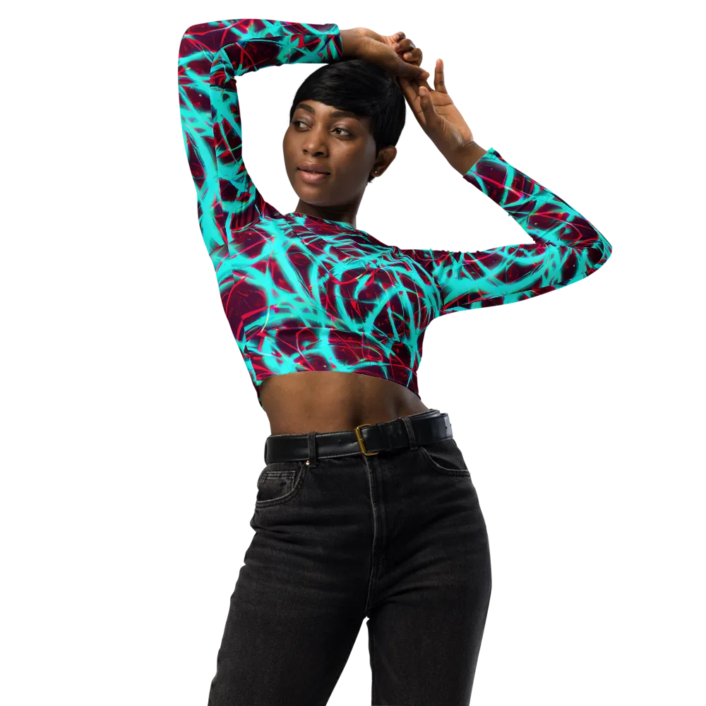 Turquoise Mayhem on Long Sleeve Crop Top — Front