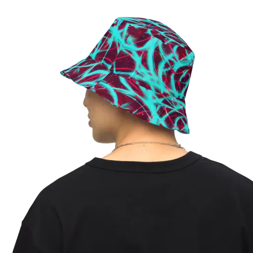 Turquoise Mayhem on a Reversible Bucket Hat
