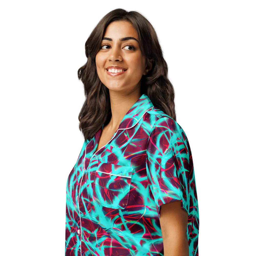 Turquoise Mayhem on Women's Short Sleeve Pajama Top — Left Front