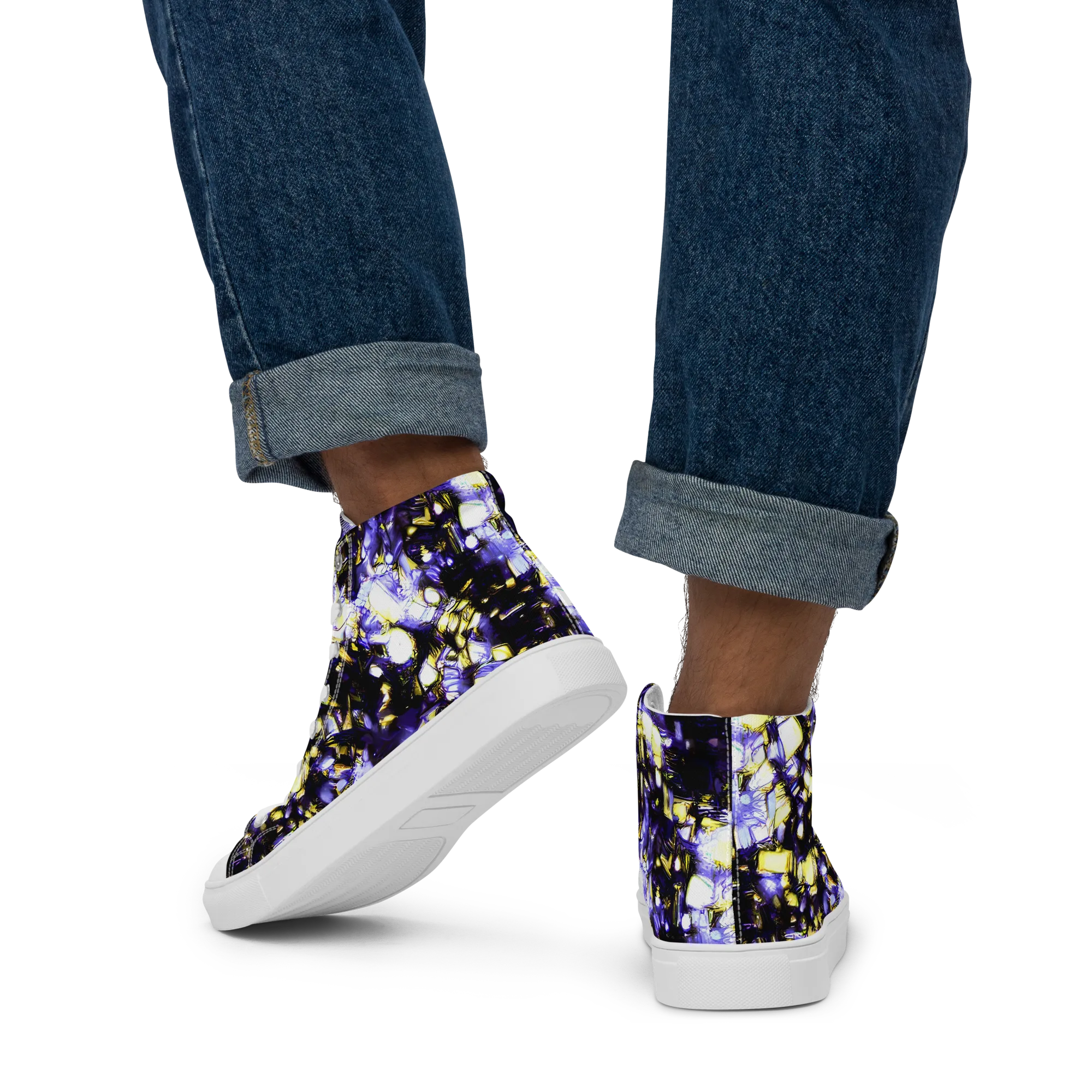 Royal Collision on Men's High Top Canvas Shoes — Back
