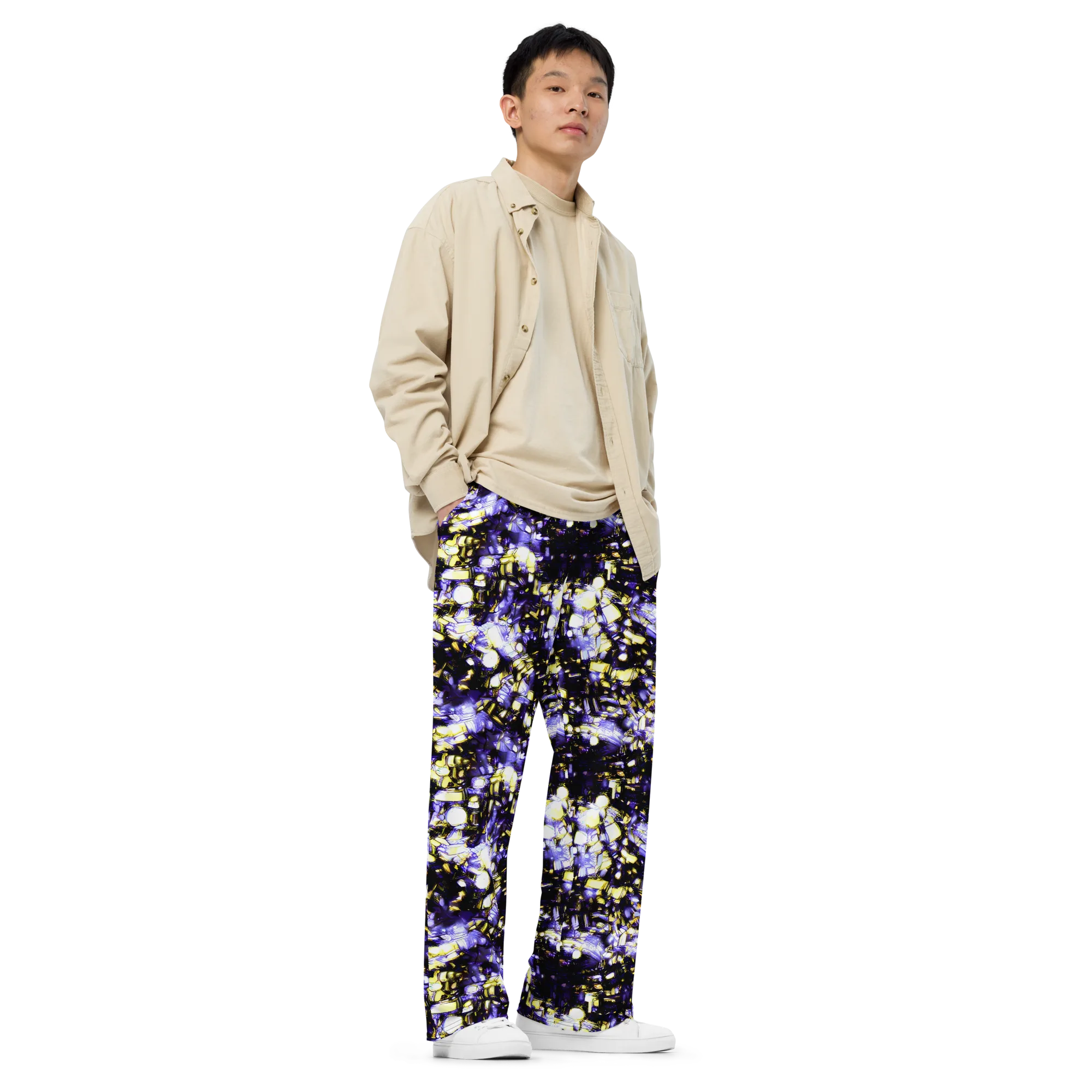 Royal Collision on Wide-Leg Pants — Right Front