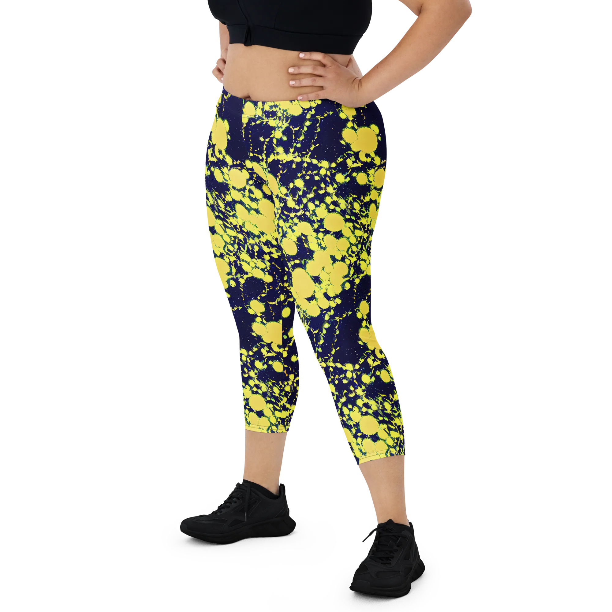Acid Midnight on Capri Leggings — Front