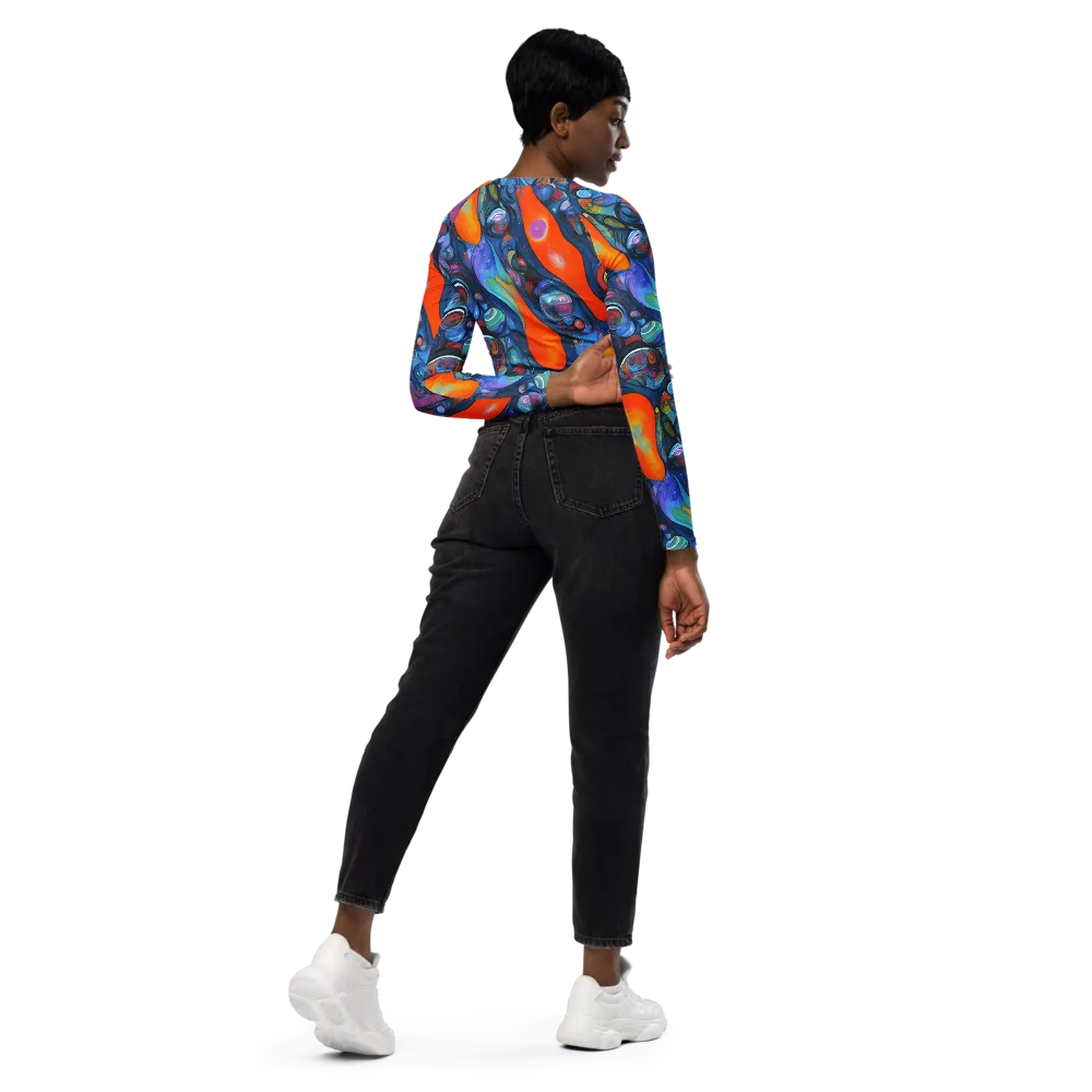 Blue Voltage on Long Sleeve Crop Top — Right Back