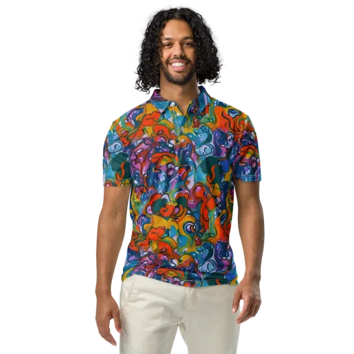 Liquid Menagerie on a Men's Slim Fit Polo Shirt