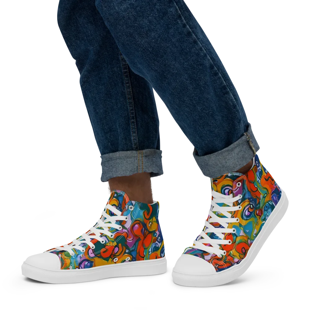 Liquid Menagerie on Men's High Top Canvas Shoes — Left