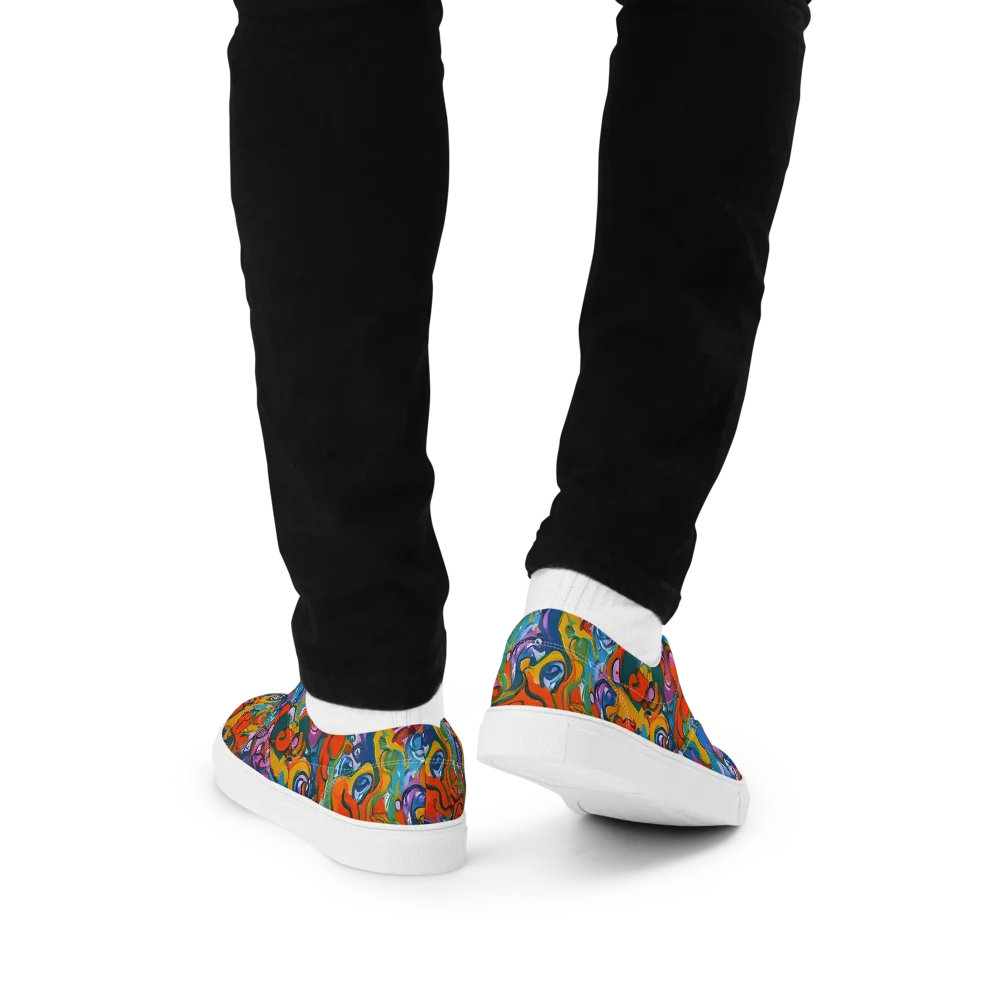 Liquid Menagerie on Men's Lace-Up Canvas Shoes — Back