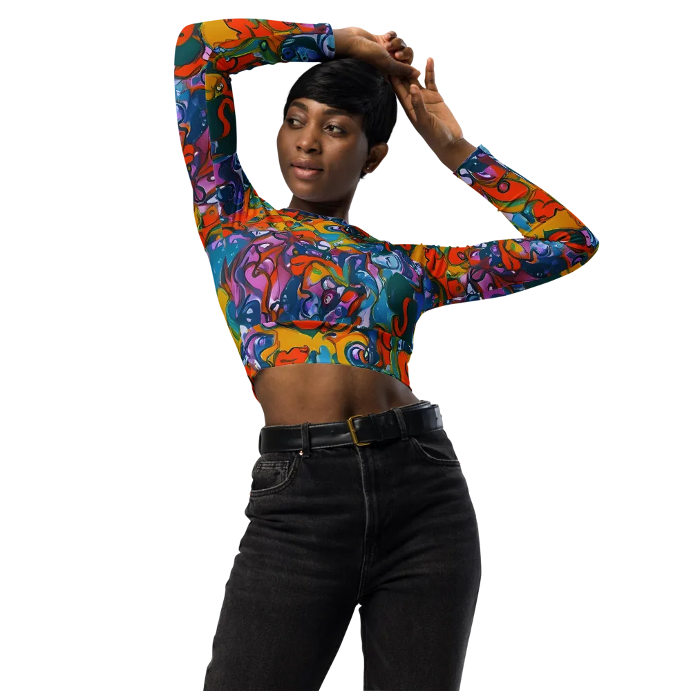 Liquid Menagerie on Long Sleeve Crop Top — Front