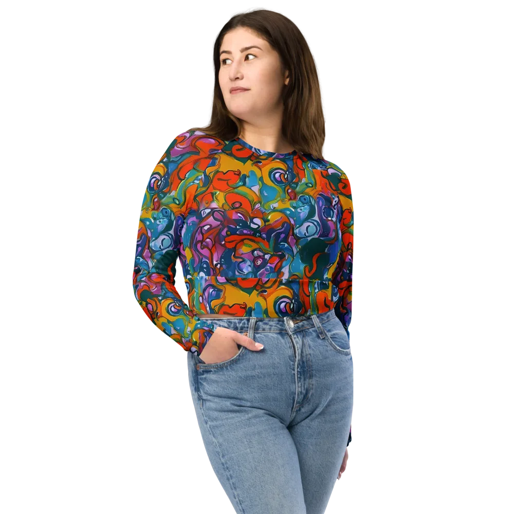 Liquid Menagerie on Long Sleeve Crop Top — Front