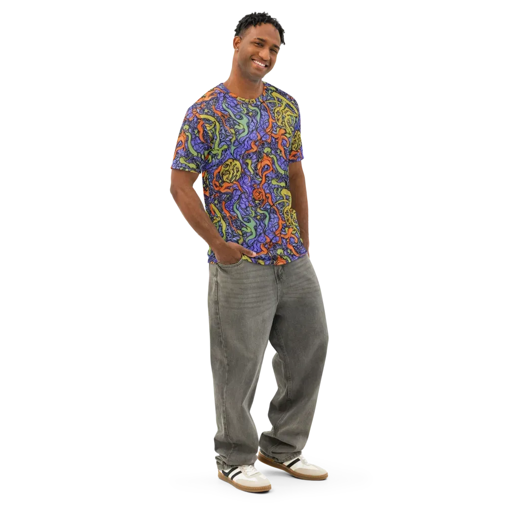 Violet Flux on Men's Cotton Crew Neck T-Shirt — Right Front