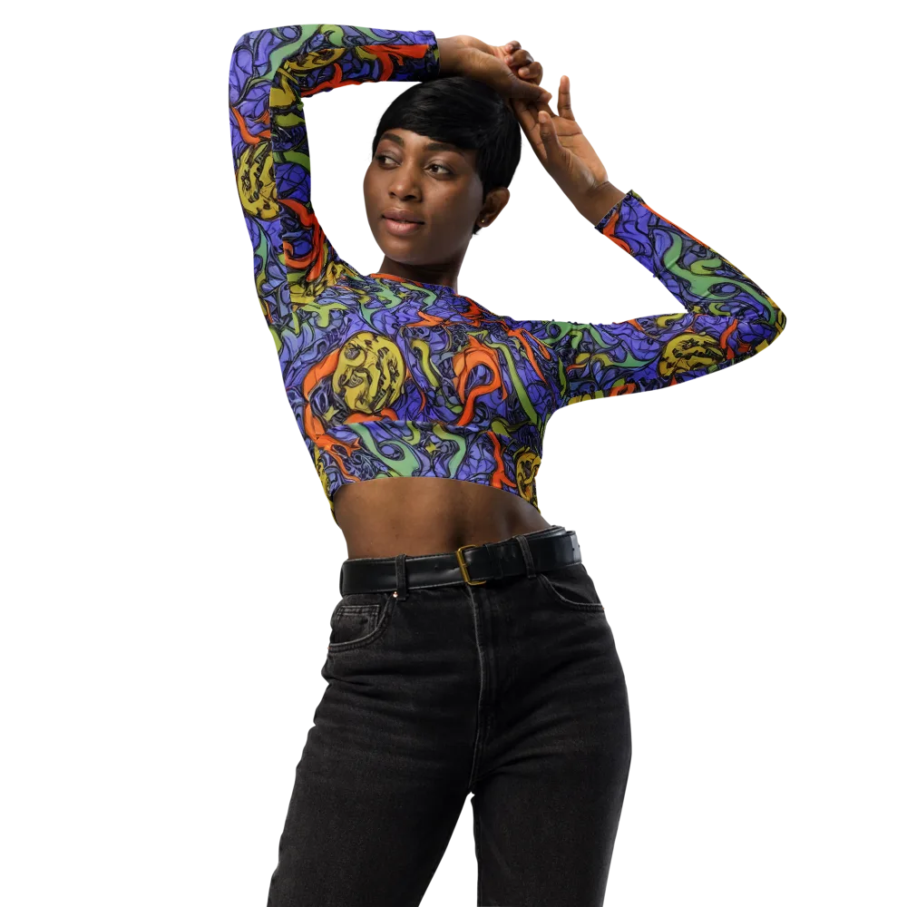 Violet Flux on Long Sleeve Crop Top — Front