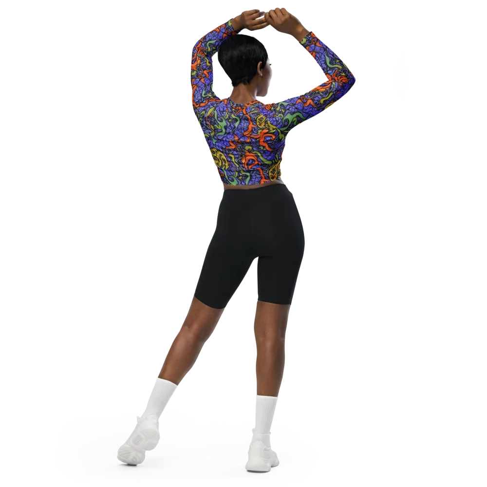 Violet Flux on Long Sleeve Crop Top — Back