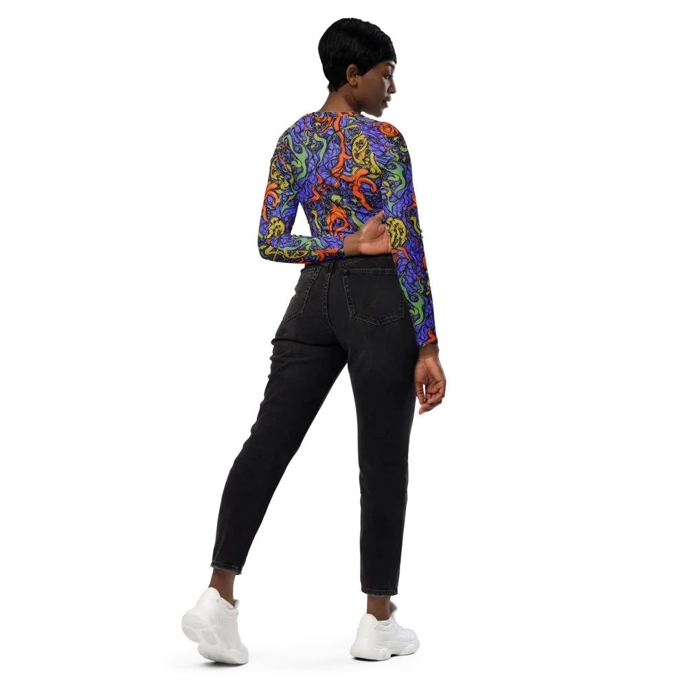 Violet Flux on Long Sleeve Crop Top — Right Back