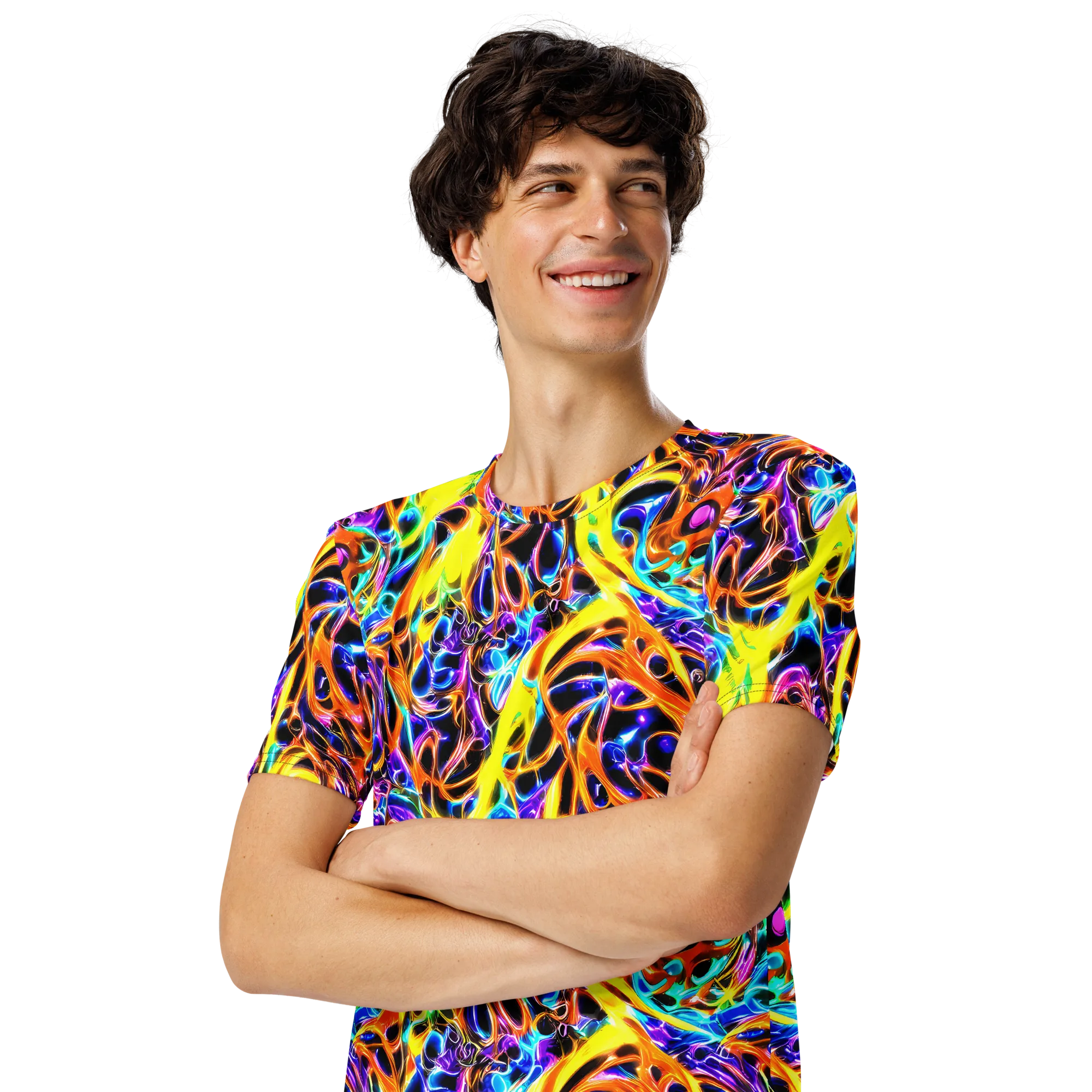 Neon Molten on Men's Crew Neck T-Shirt — Left Front