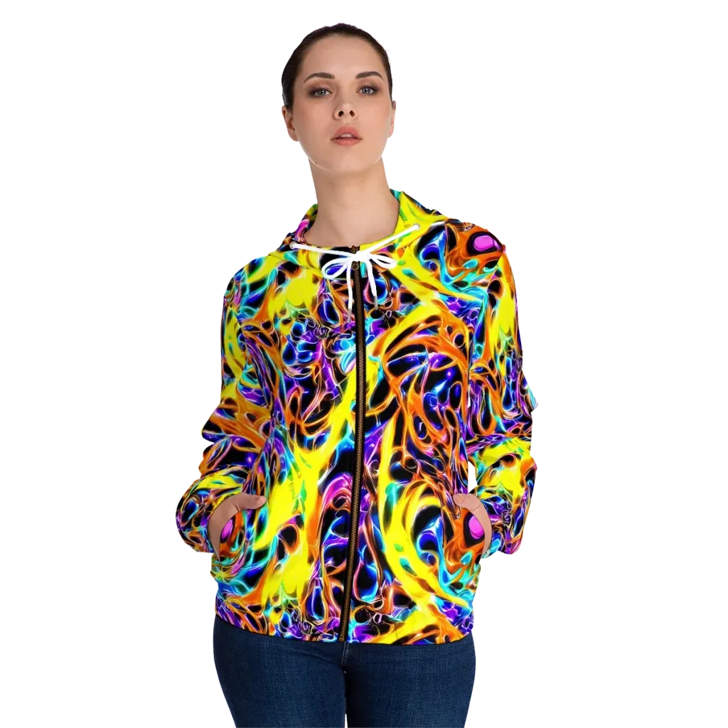 Neon Molten on Women's Full-Zip Hoodie — Front On Person