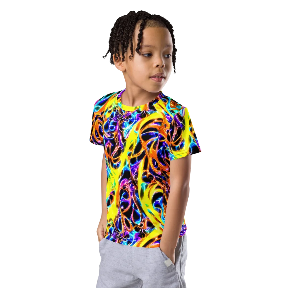 Neon Molten on Kids Crew Neck T-Shirt — Left Front