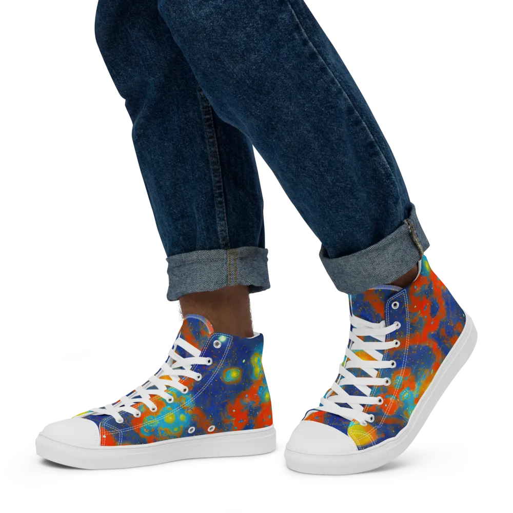 Orbital Bloom on Men's High Top Canvas Shoes — Left