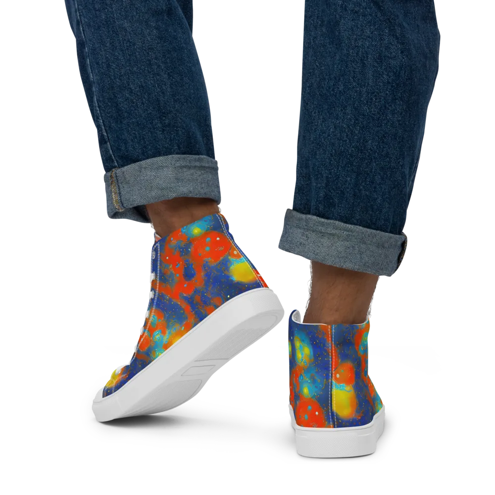 Orbital Bloom on Men's High Top Canvas Shoes — Back