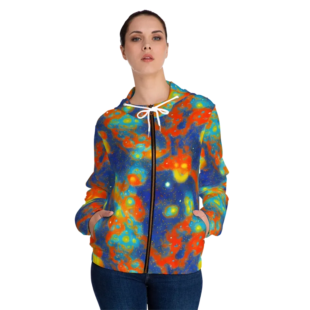 Orbital Bloom on Women's Full-Zip Hoodie — Front On Person