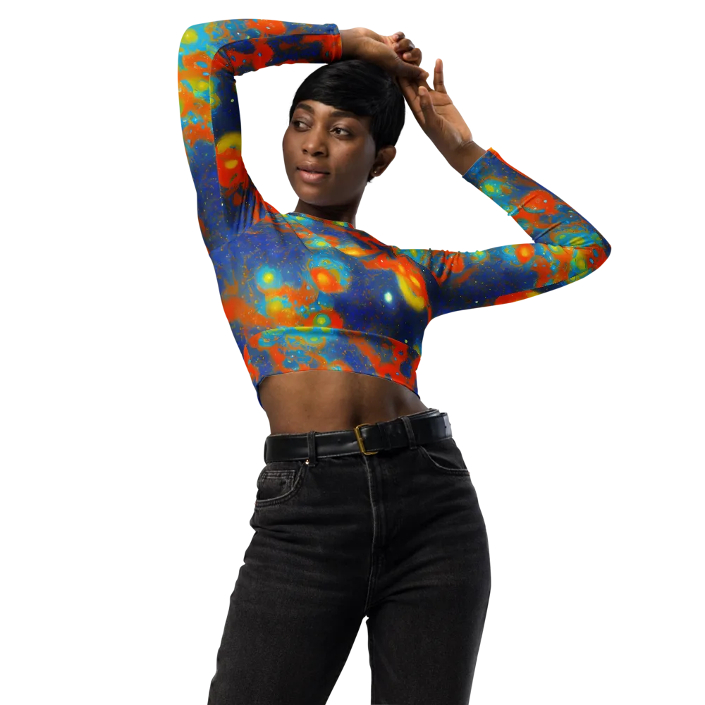 Orbital Bloom on Long Sleeve Crop Top — Front