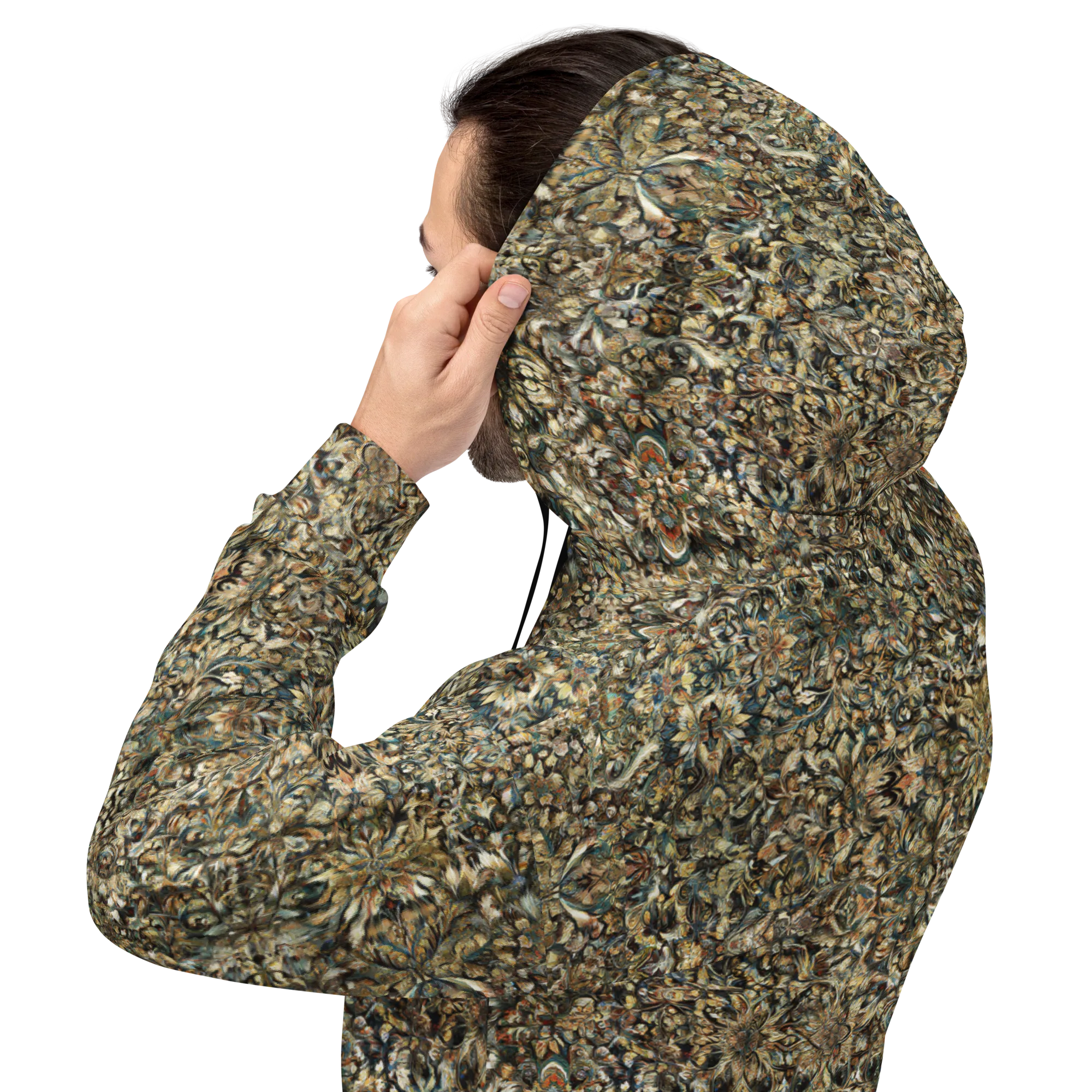 Mossfire Tapestry on Hoodie — Back