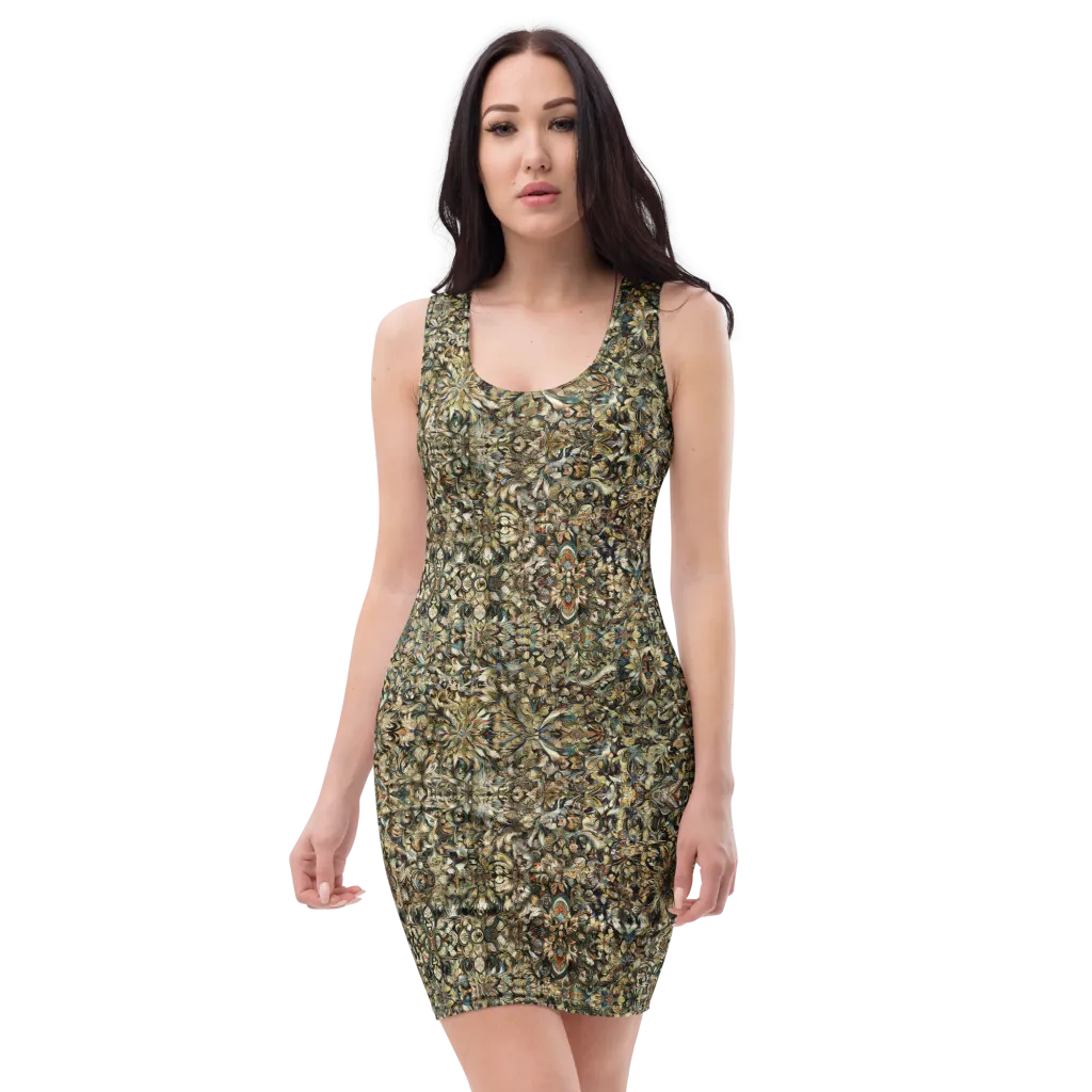 Mossfire Tapestry on Bodycon Dress — Front