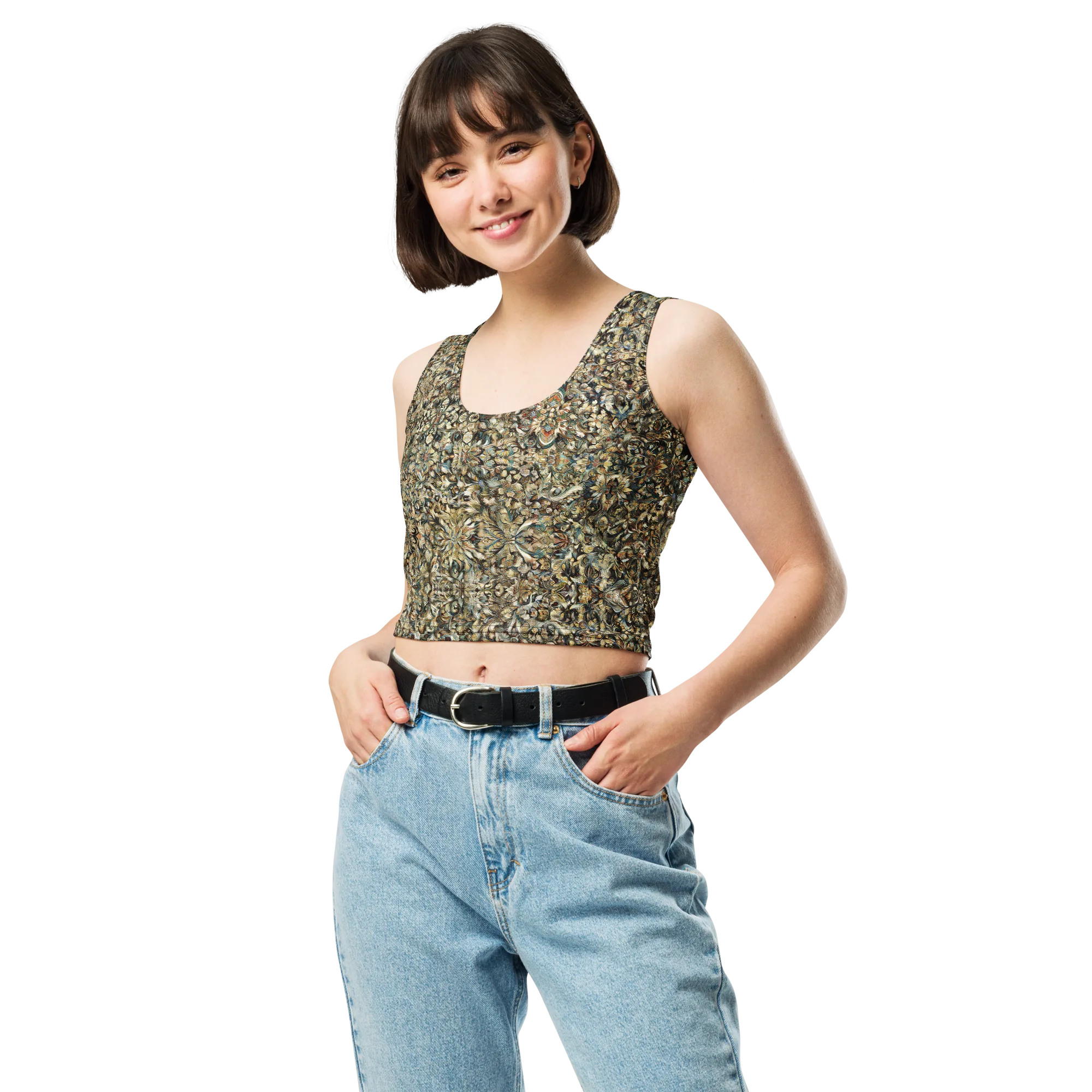 Mossfire Tapestry on Crop Top — Front
