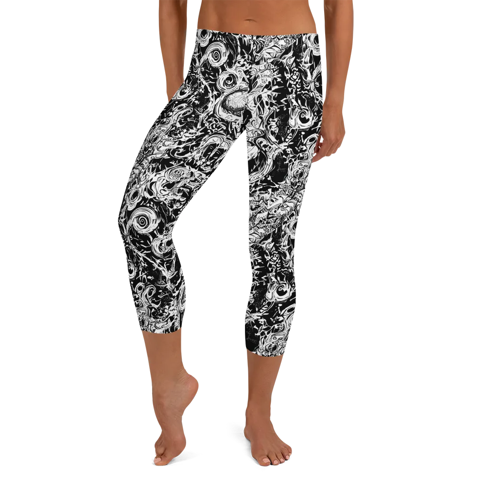 Monochrome Mayhem on Capri Leggings — Front