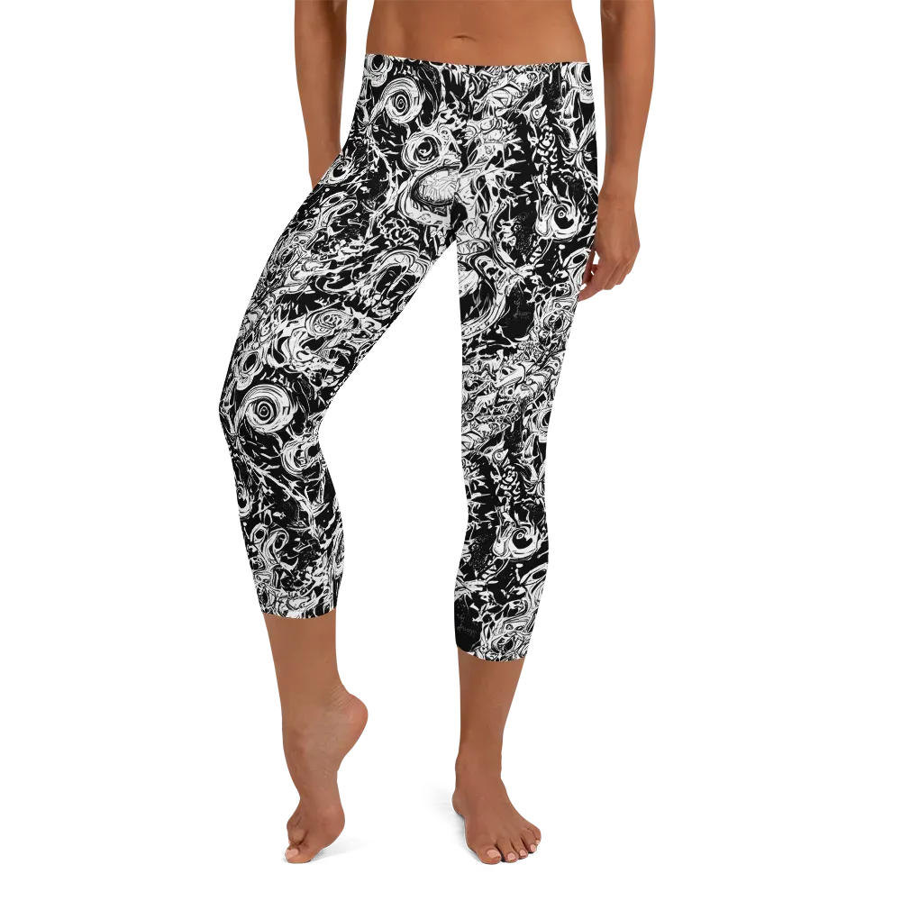 Monochrome Mayhem on Capri Leggings — Front