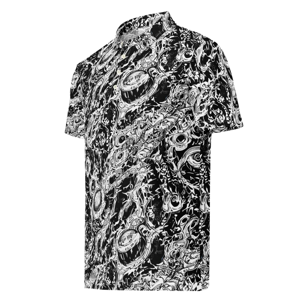 Monochrome Mayhem on Men's Slim Fit Polo Shirt — Left Front