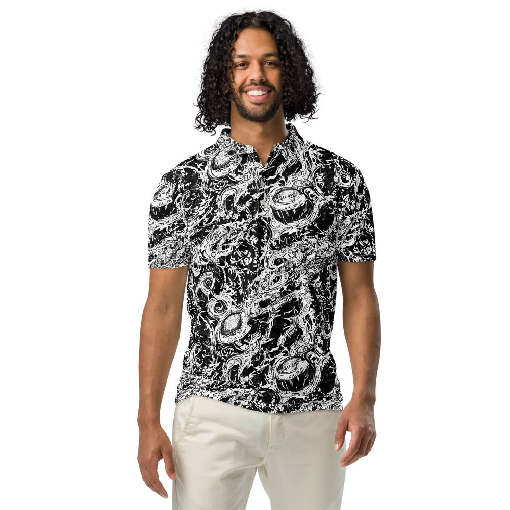 Monochrome Mayhem on Men's Slim Fit Polo Shirt — Front