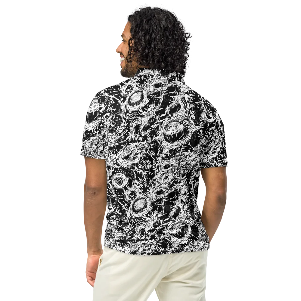 Monochrome Mayhem on Men's Slim Fit Polo Shirt — Back