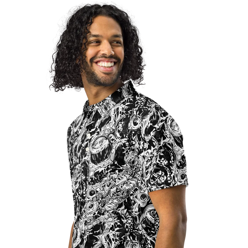 Monochrome Mayhem on Men's Slim Fit Polo Shirt — Left Front