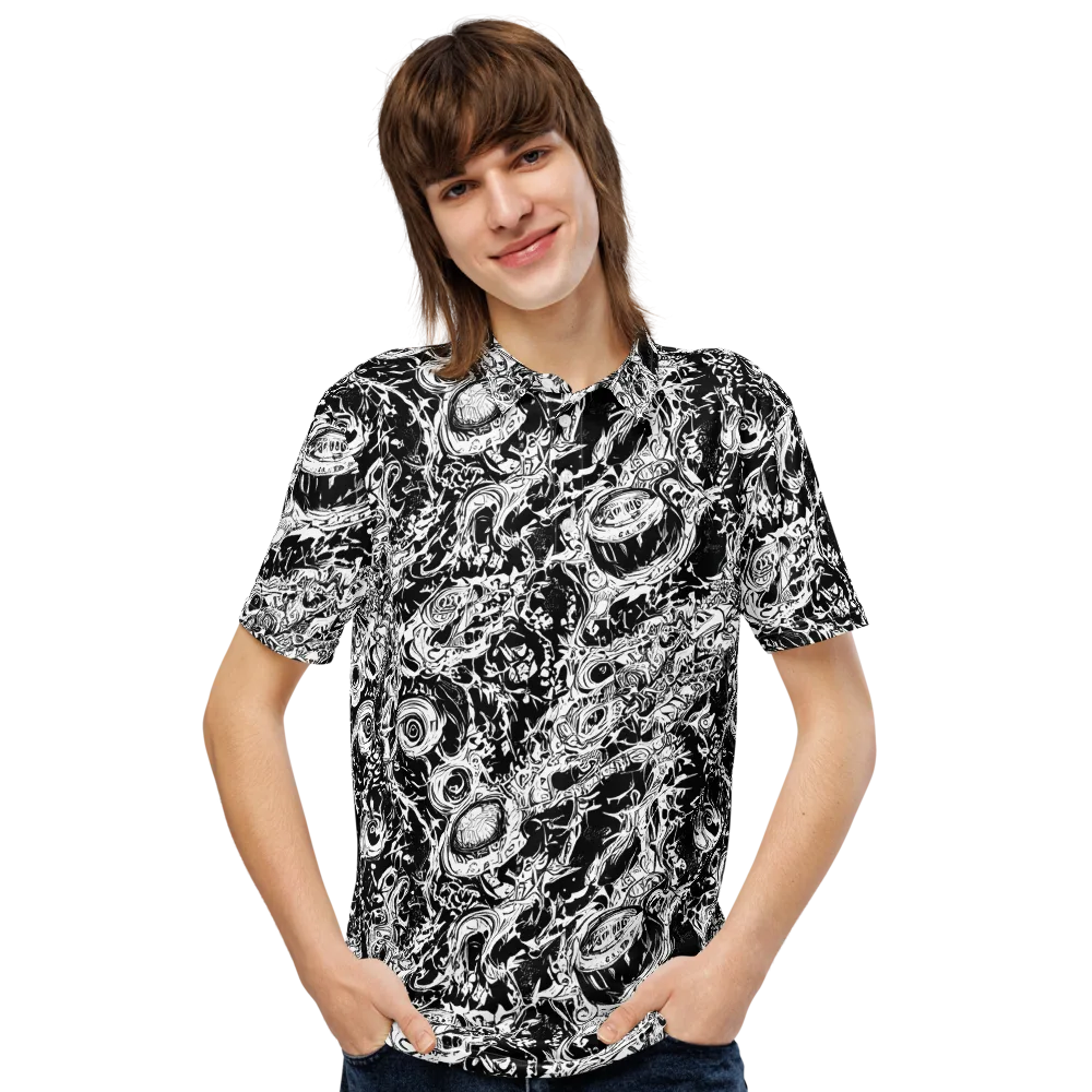 Monochrome Mayhem on Men's Slim Fit Polo Shirt — Front