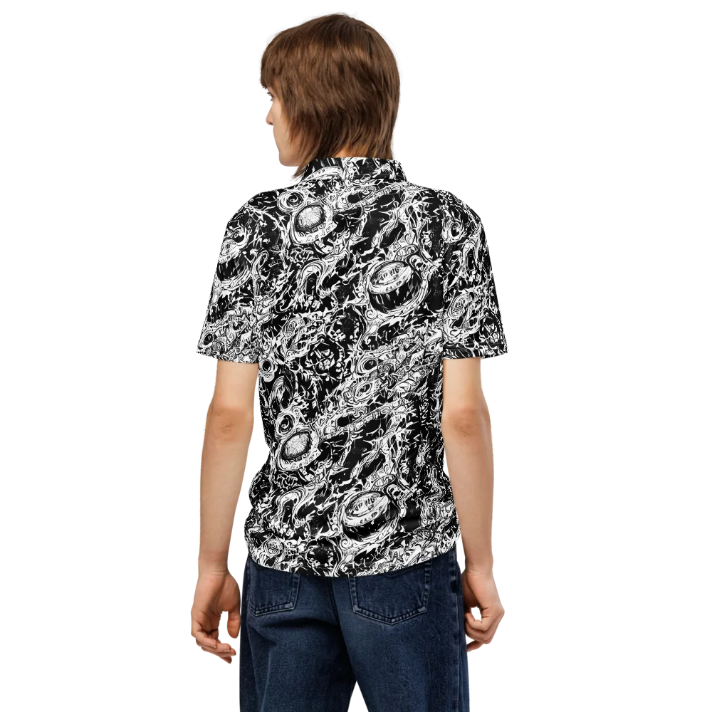 Monochrome Mayhem on Men's Slim Fit Polo Shirt — Back