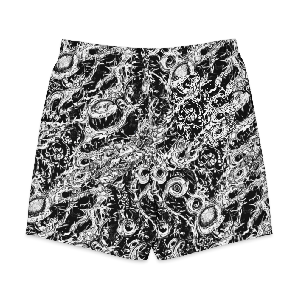 Monochrome Mayhem on Men's Board Shorts — Back