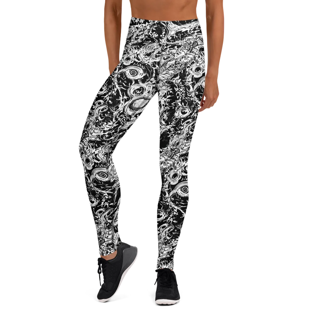 Monochrome Mayhem on Yoga Leggings — Front