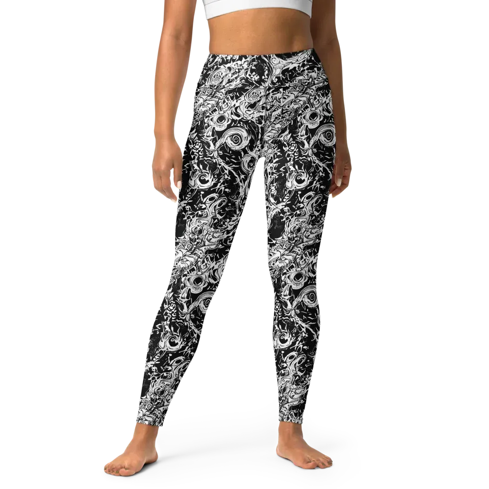 Monochrome Mayhem on Yoga Leggings — Front