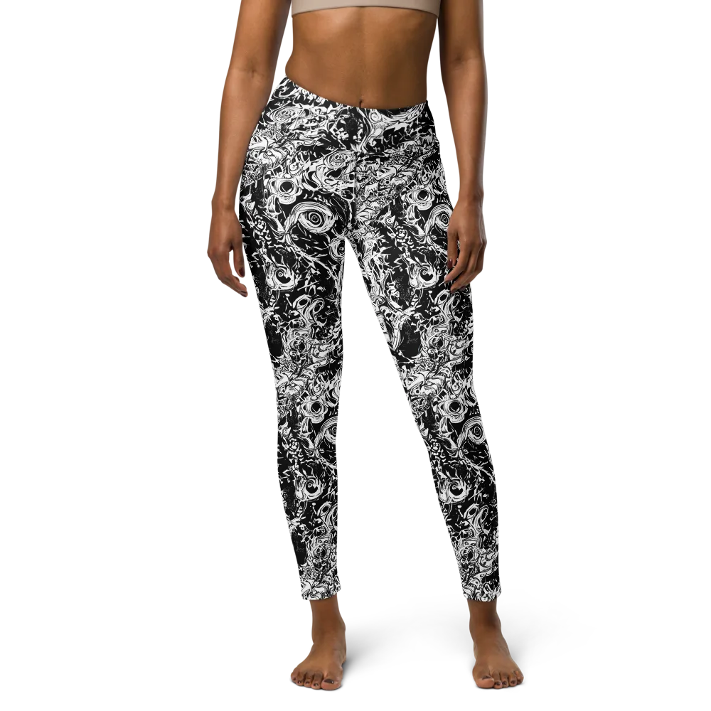 Monochrome Mayhem on Yoga Leggings — Front