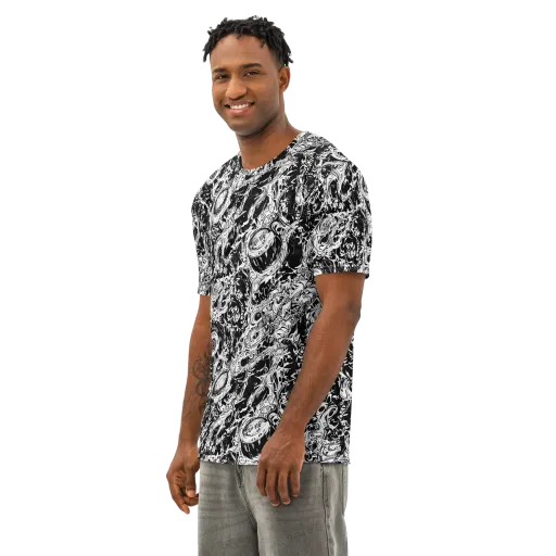 Monochrome Mayhem on a Men's Cotton Crew Neck T-Shirt