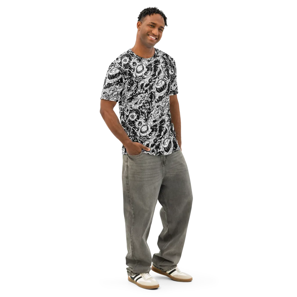 Monochrome Mayhem on Men's Cotton Crew Neck T-Shirt — Right Front