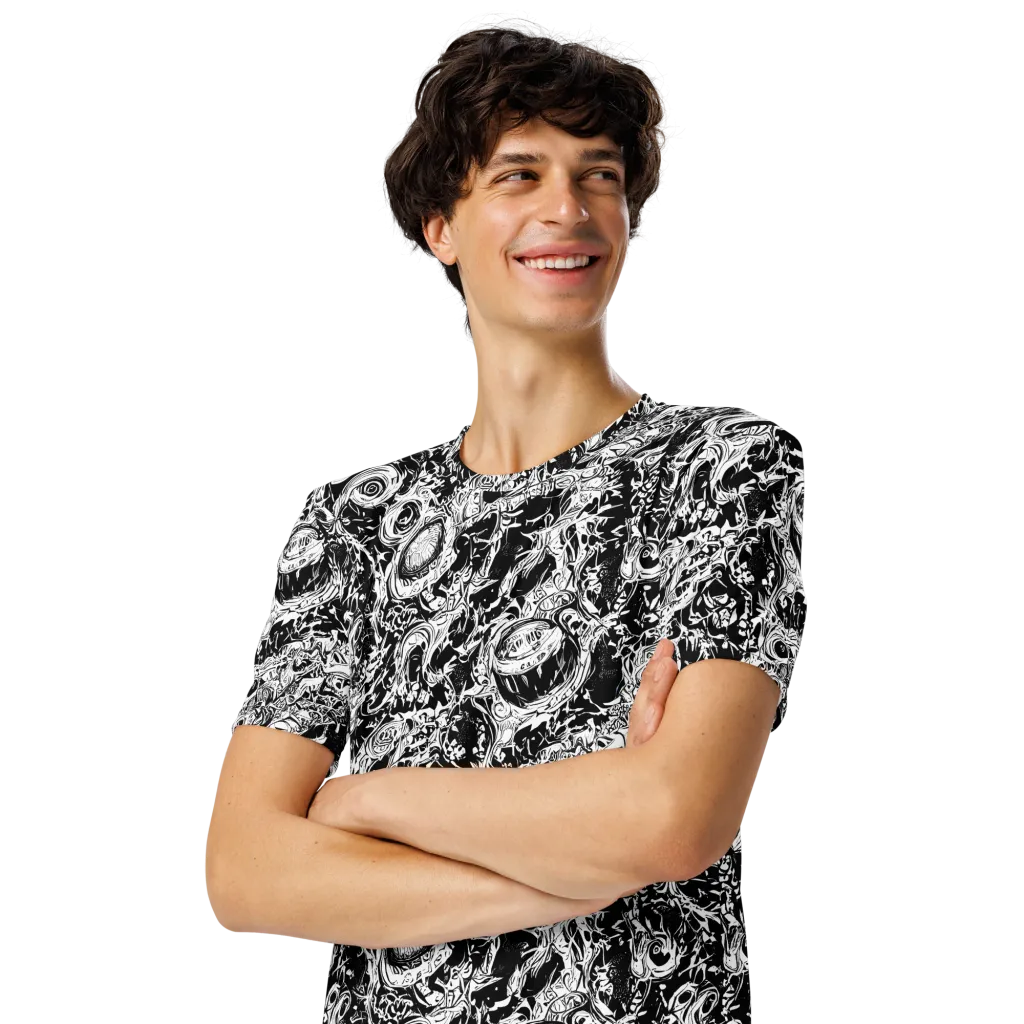 Monochrome Mayhem on Men's Crew Neck T-Shirt — Left Front