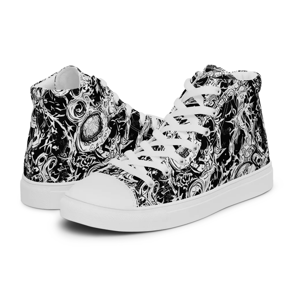Monochrome Mayhem on Men's High Top Canvas Shoes — Left