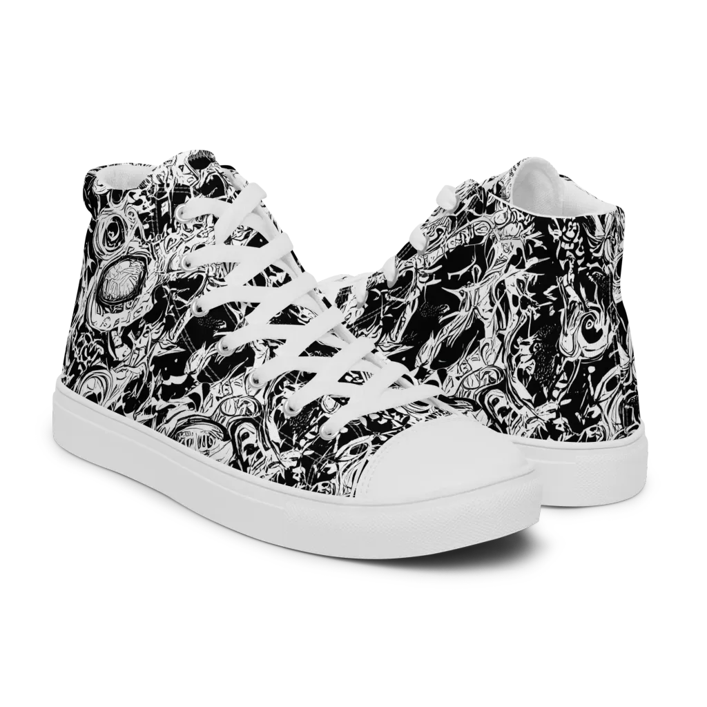 Monochrome Mayhem on Men's High Top Canvas Shoes — Right
