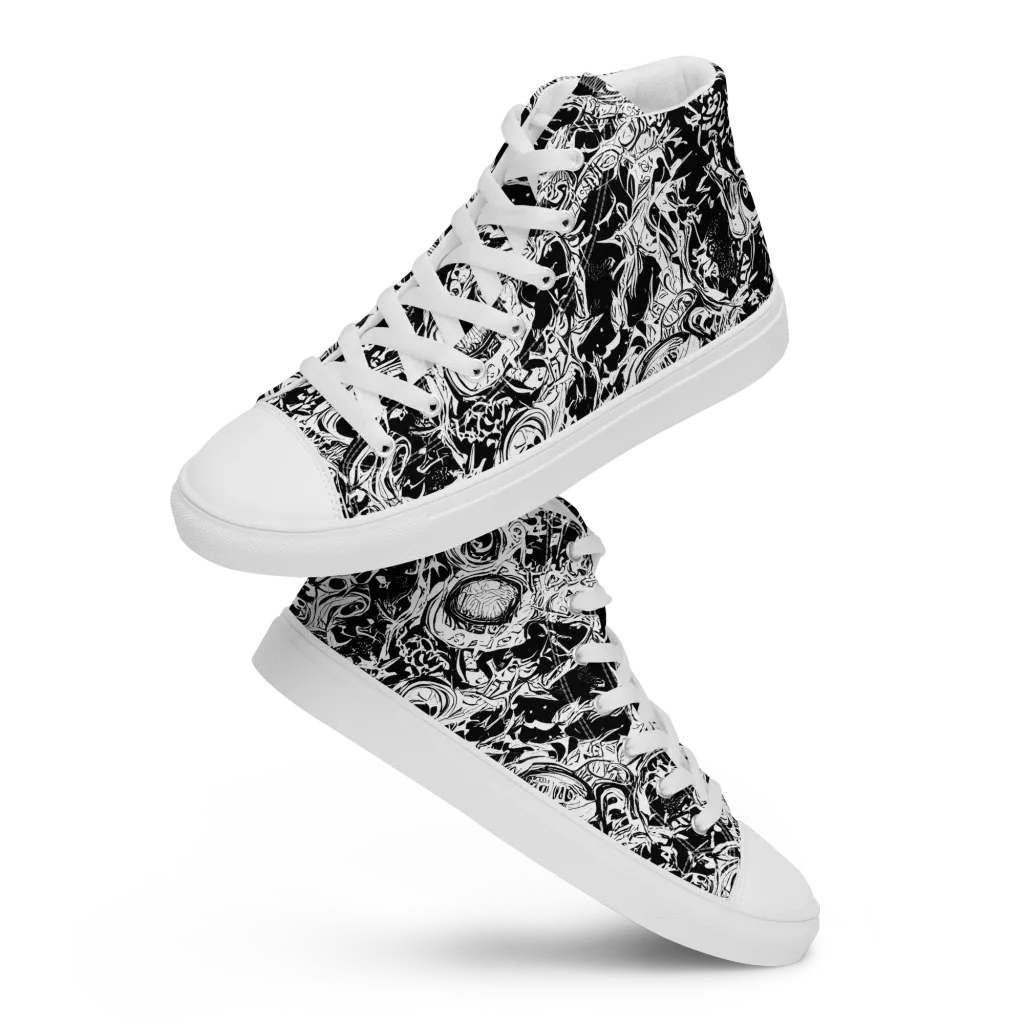 Monochrome Mayhem on Men's High Top Canvas Shoes — Front